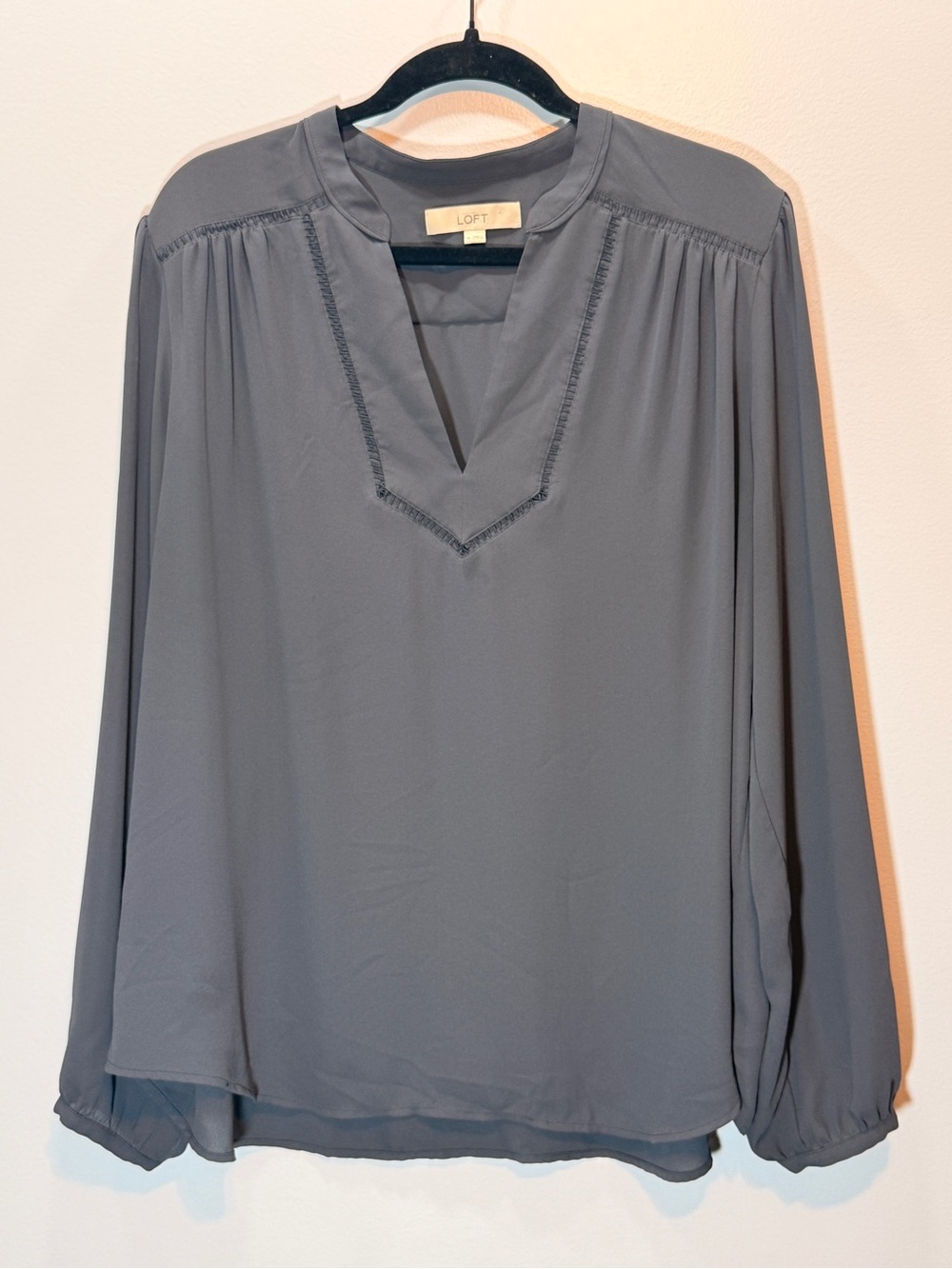 LOFT Slate Gray V-Neck Long Sleeve Blouse